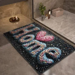 Pebble Bathroom Rug, Polyester Rectangle Door Mat, Super Absorbent, Non-Slip, Easy-to-Clean, Stain-Resistant Bath Mat