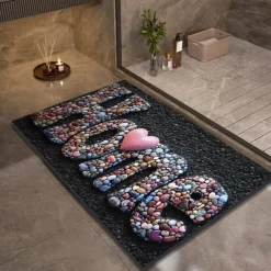 Pebble Bathroom Rug, Polyester Rectangle Door Mat, Super Absorbent, Non-Slip, Easy-to-Clean, Stain-Resistant Bath Mat