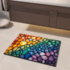 Pebble Bathroom Rug, Polyester Rectangle Door Mat, Super Absorbent, Non-Slip, Easy-to-Clean, Stain-Resistant Bath Mat