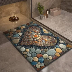 Pebble Bathroom Rug, Polyester Rectangle Door Mat, Super Absorbent, Non-Slip, Easy-to-Clean, Stain-Resistant Bath Mat
