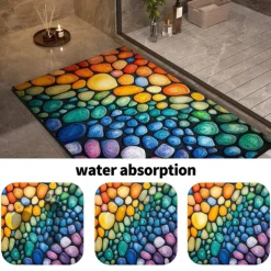 Pebble Bathroom Rug, Polyester Rectangle Door Mat, Super Absorbent, Non-Slip, Easy-to-Clean, Stain-Resistant Bath Mat