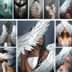 People Wall Art Canvas Girl Wings Prints and Posters Pictures Decorative Fabric Painting For Living Room Pictures No Frame