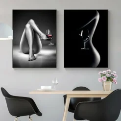 People Wall Art Canvas Sexy Nude Women Prints Painting Artwork Picture Cigarett Red Wine Figure Home Decoration Décor Rolled Canvas No Frame Unframed