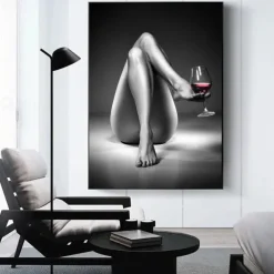 People Wall Art Canvas Sexy Nude Women Prints Painting Artwork Picture Cigarett Red Wine Figure Home Decoration Décor Rolled Canvas No Frame Unframed