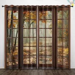 Perforated Blackout Curtains Window Forest Beautiful Scenery Insulation Outdoor Balcony Rest Living Room Home Decoration 2-piece Set 3D Digital Printing