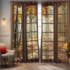 Perforated Blackout Curtains Window Forest Beautiful Scenery Insulation Outdoor Balcony Rest Living Room Home Decoration 2-piece Set 3D Digital Printing