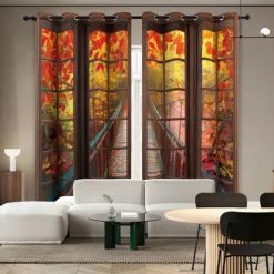 Perforated Blackout Curtains Window Forest Beautiful Scenery Insulation Outdoor Balcony Rest Living Room Home Decoration 2-piece Set 3D Digital Printing