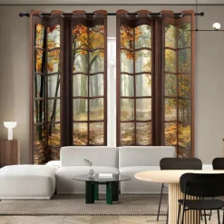 Perforated Blackout Curtains Window Forest Beautiful Scenery Insulation Outdoor Balcony Rest Living Room Home Decoration 2-piece Set 3D Digital Printing