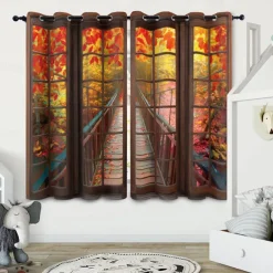 Perforated Blackout Curtains Window Forest Beautiful Scenery Insulation Outdoor Balcony Rest Living Room Home Decoration 2-piece Set 3D Digital Printing