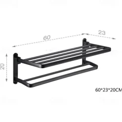 Perforation-free Space Aluminum Bathroom Shelf Foldable Towel Rack Wall mounted 2-tier Matte Black