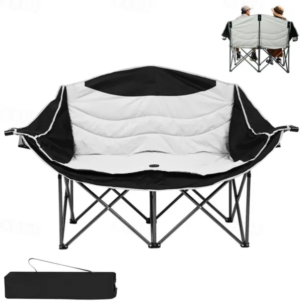 2-Person Oversized Camping Chair with 650 lb Capacity - Padded, Wine Glass Rack & Cup Holders, Lightweight Portable Foldable Design, Durable 600D Oxford Fabric & Steel Frame for Camping, Beach, Backya