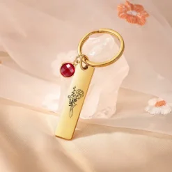 Personalized Birthstone Keychain Custom Best Gift for Mom - Birthflower Stainless Steel Pendant, Custom Wedding Gift for Couple, Gift for Women, Friends, or Lover