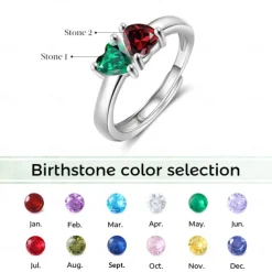 Personalized Birthstone Open Ring Custom Best Gift for Mom - Durable and Lustrous Birthstone, Unique Jewelry for Mom, Wife, or Daughter