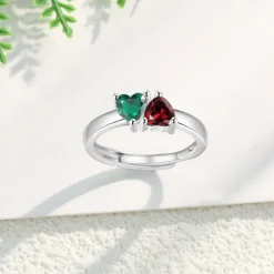 Personalized Birthstone Open Ring Custom Best Gift for Mom - Durable and Lustrous Birthstone, Unique Jewelry for Mom, Wife, or Daughter