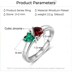 Personalized Birthstone Open Ring Custom Best Gift for Mom - Durable and Lustrous Birthstone, Unique Jewelry for Mom, Wife, or Daughter