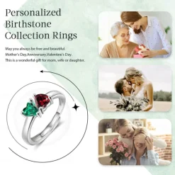 Personalized Birthstone Open Ring Custom Best Gift for Mom - Durable and Lustrous Birthstone, Unique Jewelry for Mom, Wife, or Daughter