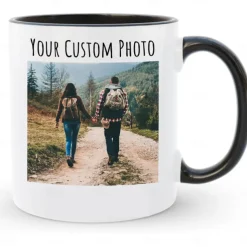 Personalized Coffee Mug Custom Picture Text or Logo Ceramic Mug Custom Wedding Gift for Couple Customizable 11 Oz Tea Cup White - Black
