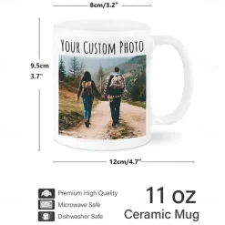 Personalized Coffee Mug Custom Picture Text or Logo Ceramic Mug Custom Wedding Gift for Couple Customizable 11 Oz Tea Cup White - Black