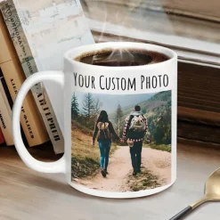 Personalized Coffee Mug Custom Picture Text or Logo Ceramic Mug Custom Wedding Gift for Couple Customizable 11 Oz Tea Cup White - Black