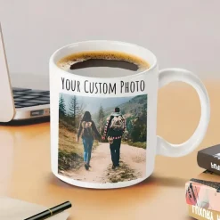Personalized Coffee Mug Custom Picture Text or Logo Ceramic Mug Custom Wedding Gift for Couple Customizable 11 Oz Tea Cup White - Black