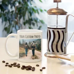 Personalized Coffee Mug Custom Picture Text or Logo Ceramic Mug Custom Wedding Gift for Couple Customizable 11 Oz Tea Cup White - Black