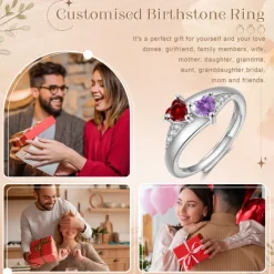 Personalized Custom Birthstone Open Ring Custom Best Gift for Mom – Unique Jewelry for Mother's Day, Valentine's Day, or Anniversaries