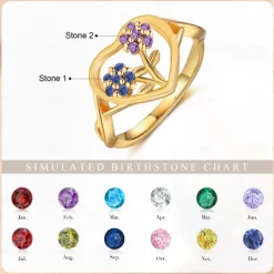 Personalized Custom Flower Ring Custom Best Gift for Mom – Birthstone and Name Jewelry, Unique Mother's Day Gift, Valentine's Day, Anniversary Jewelry for Mom, Partner, Friend