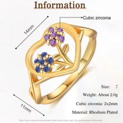 Personalized Custom Flower Ring Custom Best Gift for Mom – Birthstone and Name Jewelry, Unique Mother's Day Gift, Valentine's Day, Anniversary Jewelry for Mom, Partner, Friend