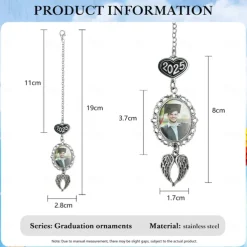 Personalized Graduation Tassel Photo Charm, Custom Memorial Best Graduation Gift,Charm with Angel Wings Unique Keepsake for Friends or Yourself, Perfect for Graduation, Birthday, Christmas