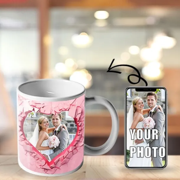 Personalized Photo Coffee Mug - Custom Wedding Gift for Couple Wedding Gift Mug Gift 3D Love Heart Hole In A Wall for Family Christmas Gift Mug Ceramic Mug 11oz