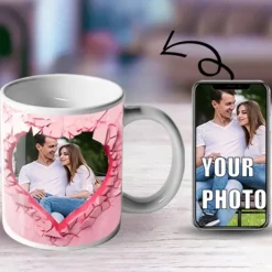 Personalized Photo Coffee Mug - Custom Wedding Gift for Couple Wedding Gift Mug Gift 3D Love Heart Hole In A Wall for Family Christmas Gift Mug Ceramic Mug 11oz
