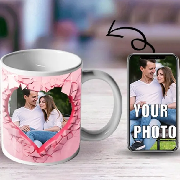 Personalized Photo Coffee Mug - Custom Wedding Gift for Couple Wedding Gift Mug Gift 3D Love Heart Hole In A Wall for Family Christmas Gift Mug Ceramic Mug 11oz