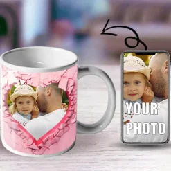 Personalized Photo Coffee Mug - Custom Wedding Gift for Couple Wedding Gift Mug Gift 3D Love Heart Hole In A Wall for Family Christmas Gift Mug Ceramic Mug 11oz