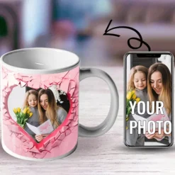 Personalized Photo Coffee Mug - Custom Wedding Gift for Couple Wedding Gift Mug Gift 3D Love Heart Hole In A Wall for Family Christmas Gift Mug Ceramic Mug 11oz