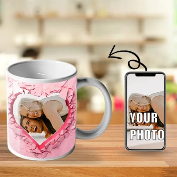 Personalized Photo Coffee Mug - Custom Wedding Gift for Couple Wedding Gift Mug Gift 3D Love Heart Hole In A Wall for Family Christmas Gift Mug Ceramic Mug 11oz