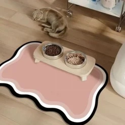 Pet Feeding Mat, Easy Clean, Waterproof, Dog, Cat Mats, Raised Edges, Placemat Tray to Stop Food Spills and Water Bowl Messes on Floor