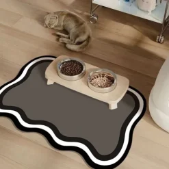 Pet Feeding Mat, Easy Clean, Waterproof, Dog, Cat Mats, Raised Edges, Placemat Tray to Stop Food Spills and Water Bowl Messes on Floor