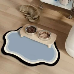 Pet Feeding Mat, Easy Clean, Waterproof, Dog, Cat Mats, Raised Edges, Placemat Tray to Stop Food Spills and Water Bowl Messes on Floor