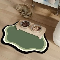 Pet Feeding Mat, Easy Clean, Waterproof, Dog, Cat Mats, Raised Edges, Placemat Tray to Stop Food Spills and Water Bowl Messes on Floor