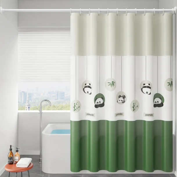 PEVA Shower Curtain Bath Curtain Extra Long 240cm Waterproof Mildew Proof Animal Panda Pattern, Including Hooks