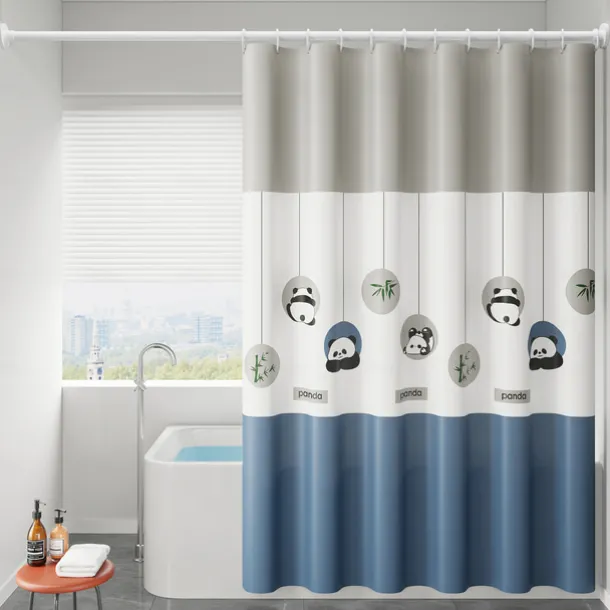 PEVA Shower Curtain Bath Curtain Extra Long 240cm Waterproof Mildew Proof Animal Panda Pattern, Including Hooks