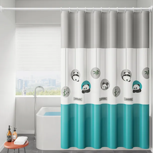 PEVA Shower Curtain Bath Curtain Extra Long 240cm Waterproof Mildew Proof Animal Panda Pattern, Including Hooks