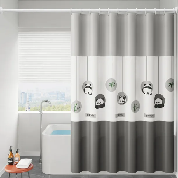 PEVA Shower Curtain Bath Curtain Extra Long 240cm Waterproof Mildew Proof Animal Panda Pattern, Including Hooks