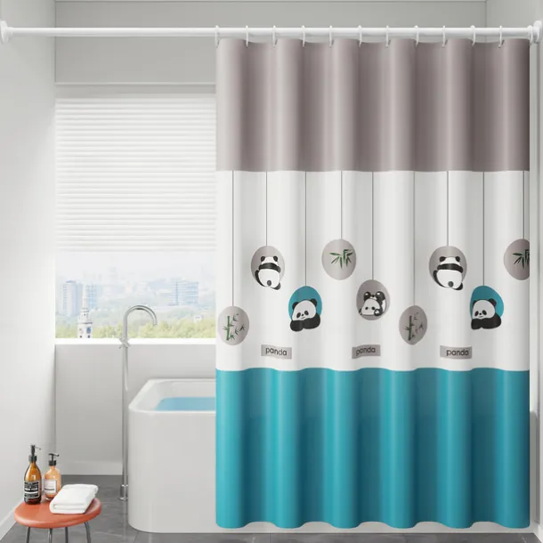 PEVA Shower Curtain Bath Curtain Extra Long 240cm Waterproof Mildew Proof Animal Panda Pattern, Including Hooks
