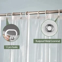 PEVA Shower Curtain Bath Curtain Waterproof Mildew Proof Clear Color White Black, Including Hooks 180x180cm 70