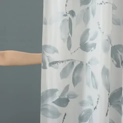 PEVA Shower Curtain Bath Curtain Waterproof Mildew Proof Green Leaf Pattern, Including Hooks 180x180cm 70