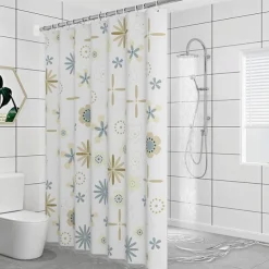 PEVA Shower Curtain Floral Pattern Printed Bath Curtain Waterproof Mildew Proof, Including Hooks 180x180cm 70