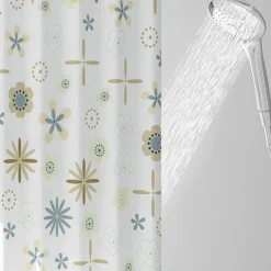 PEVA Shower Curtain Floral Pattern Printed Bath Curtain Waterproof Mildew Proof, Including Hooks 180x180cm 70