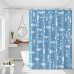 PEVA Shower Curtain Floral Pattern Printed Bath Curtain Waterproof Mildew Proof, Including Hooks 180x180cm 70