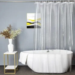 PEVA Shower Curtain Liner, 180x200cm 70"x79" Waterproof Transparent Black Shower Liner, Lightweight Plastic Shower Curtain Liners for Bathroom 12 Grommet Holes